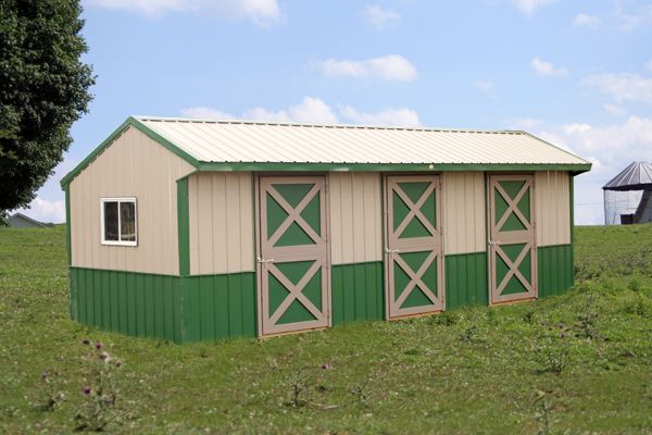 10' x 28' Metal Shed Row Horse Barn with Tack & 2 Stalls
