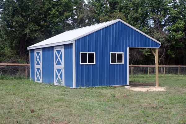 10x20 Metal Shed Row Horse Barn with 2 Stalls