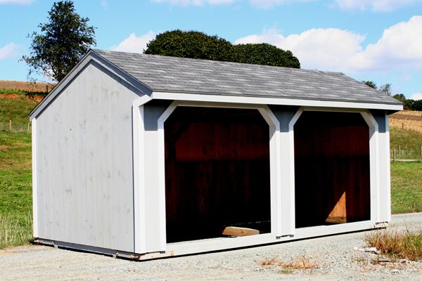 Horse Barn 10X20 Run-in Shed , Grey Stain, Shingles & Two 8x7 Openings