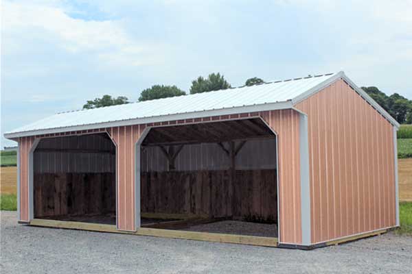 12X30 Horse Barn, Copper Metal Run-in Shed, Two 12x7 Openings