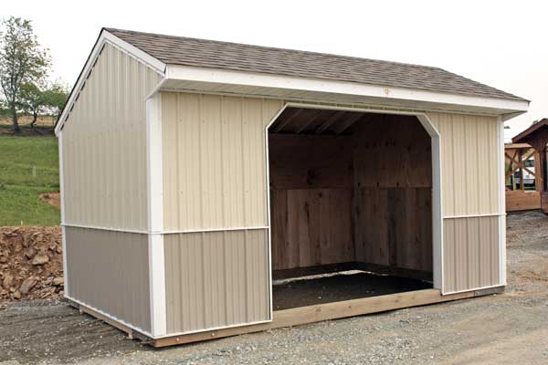 10x16 Horse Barn, Run-in Shed,  Shingle Roof & Metal Siding