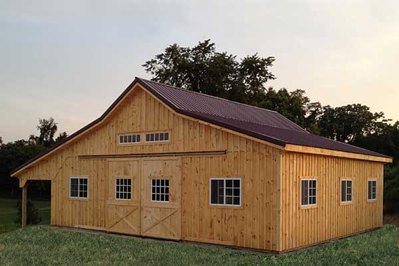 36x36 Modular Horse Barn, B&B Siding, Metal Roof , 10' Overhang