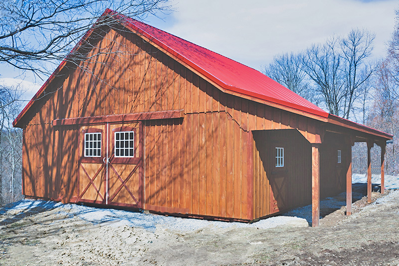 34x36 Modular Horse Barn, Metal Roof, B&B Siding