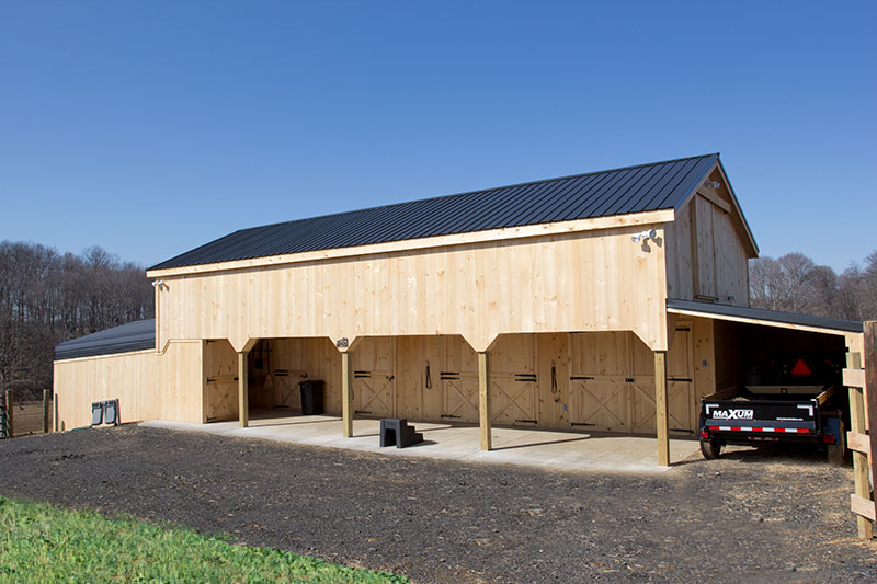 Two Story 12 x 48 Shed Row Horse Barn with 10' Overhang