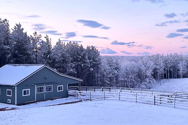 36x36 Horse Barn in Snow in Virginia